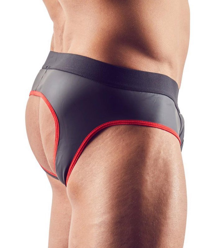 Błyszczące neoprenowe jockstrapy z zamkiem rozpinane czerwone przeszycie Men´s Jock M