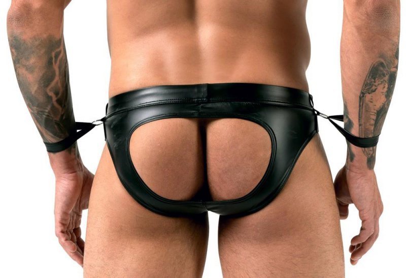 Jockstrapy męskie z kajdankami BDSM czarne paski L