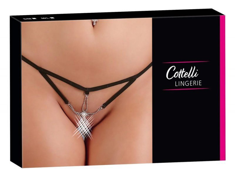 Stringi sznurki z łańcuszkiem i perłą Cottelli S/M
