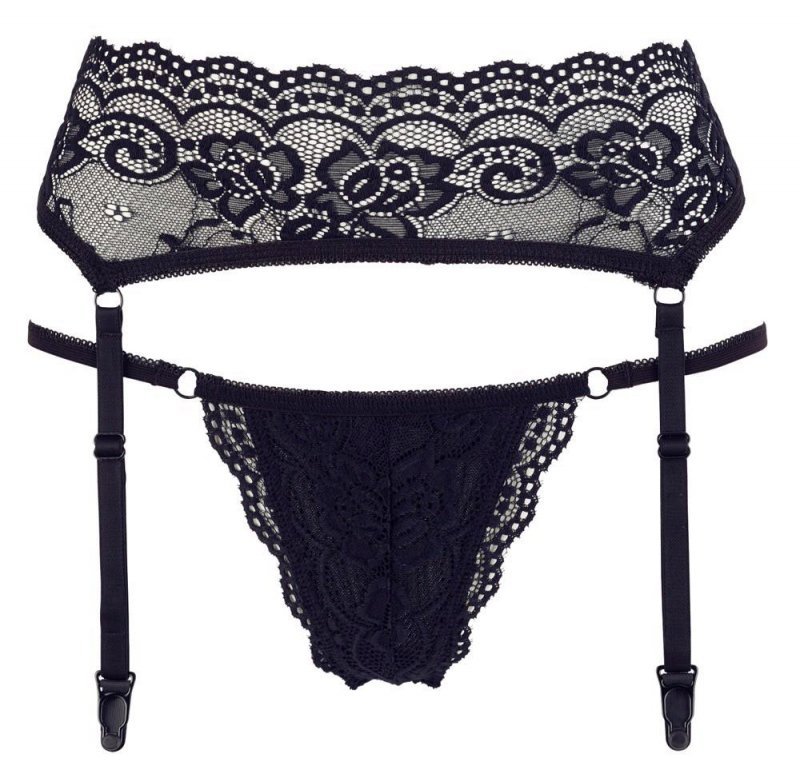 Czarny sex pas do pończoch + stringi Cottelli S