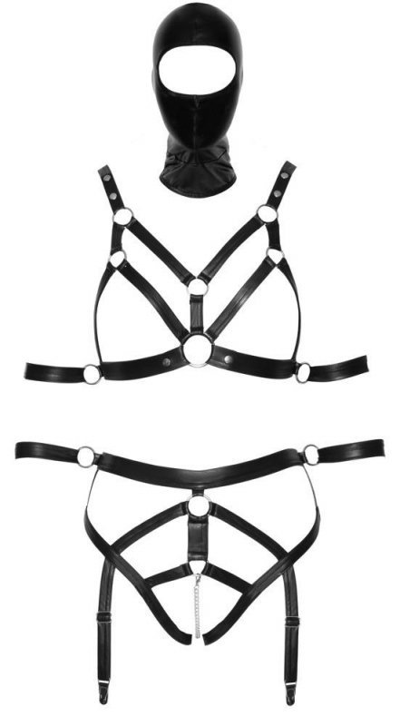 Seksowna bielizna bondage Bad Kitty Strap+Mask Set M