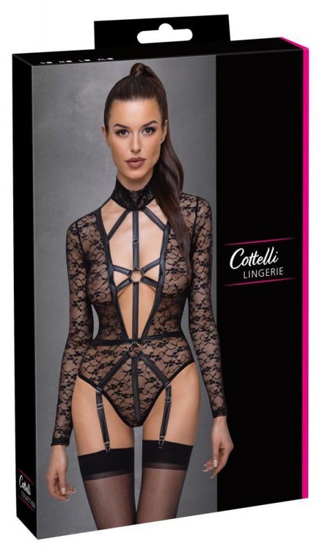 Kuszące sex body z uprzężą i obrożą Cottelli L