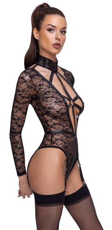 Kuszące sex body z uprzężą i obrożą Cottelli L
