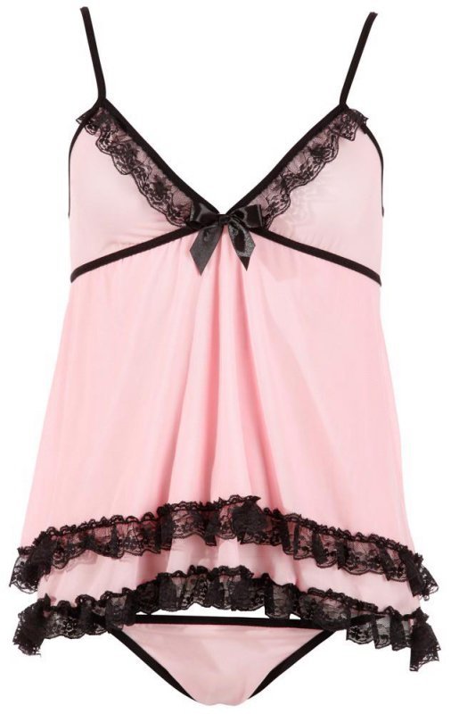 Różowa seksowna koszulka babydoll Cottelli 2XL