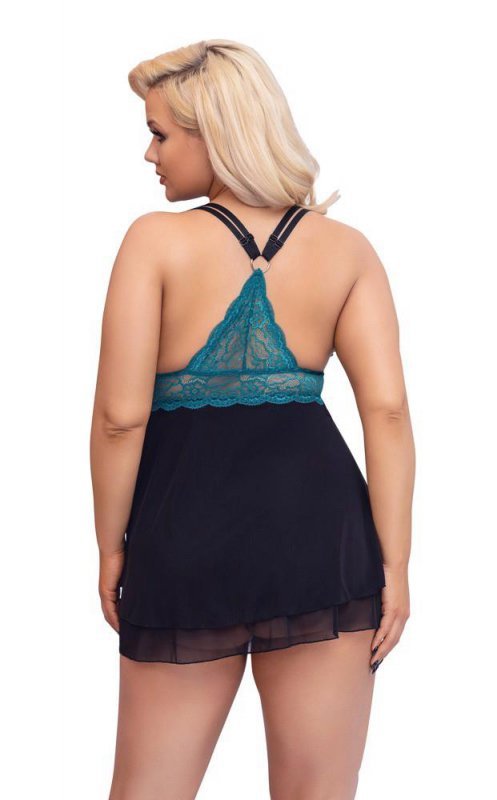 Błękitno - czarna koszulka babydoll Cottelli 3XL