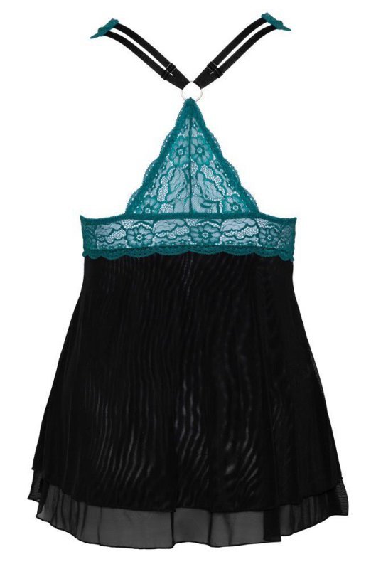 Błękitno - czarna koszulka babydoll Cottelli 3XL
