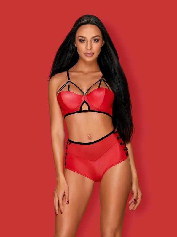 Obsessive Leatheria komplet 2-częściowy czerwony  S/M