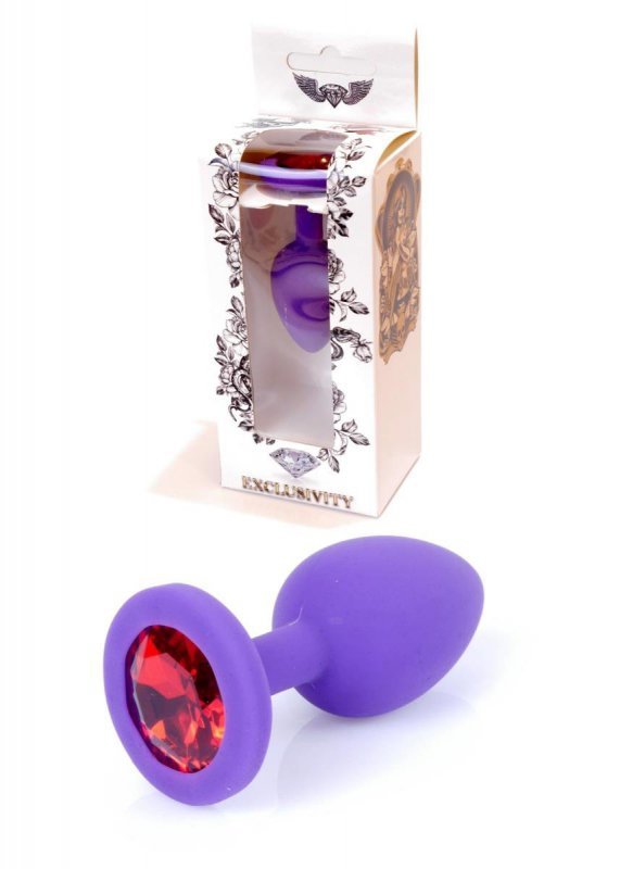 Korek analny z diamentem silikon Jewellery Purple Small- Red Diamond