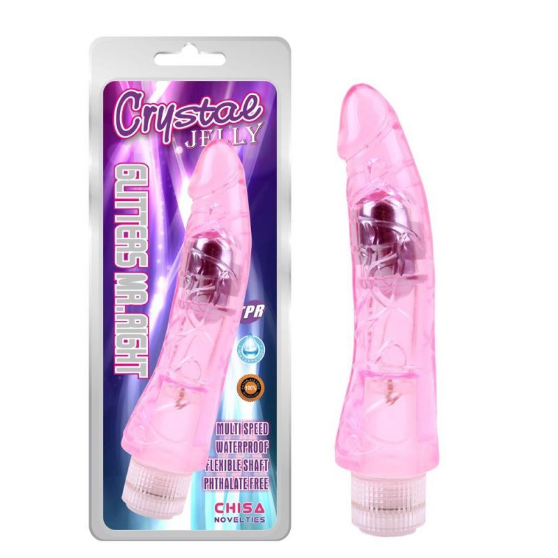 Wibrator przeźroczysty penis Glitters Mr.Right-Pink