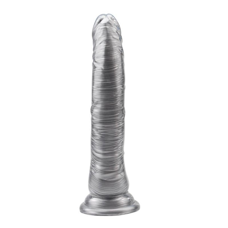 Srebrny dildo penis na mocnej przyssawce 21,5cm