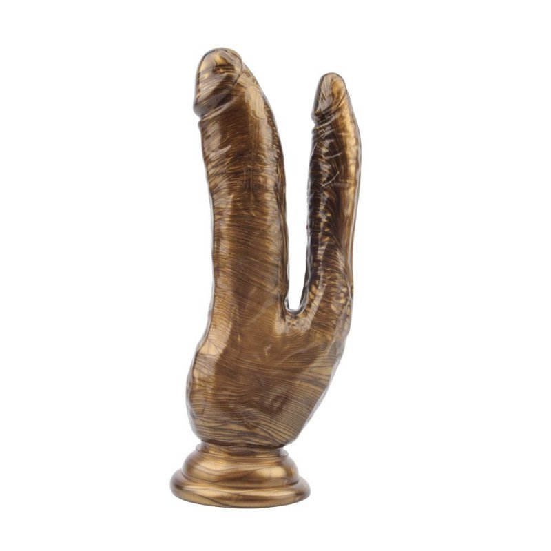 Realistyczne waginalno analne dildo z przyssawką złote