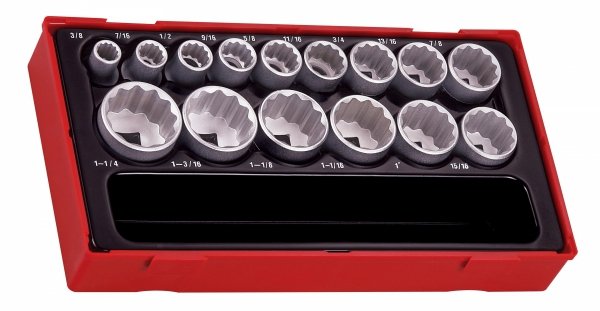 15-elementowy zestaw nasadek 12-kątnych calowych z chwytem 1/2&quot; Teng Tools TT1215-AF