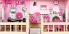 Duży różowy domek dla lalek z tarasem i zjeżdżalnią + 18 drewnianych mebelków do zabawy  ECOTOYS