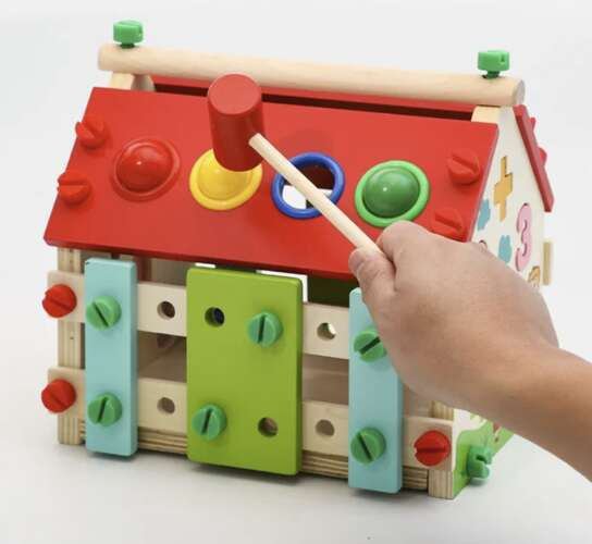Wielofunkcyjna Zabawka Edukacyjna Drewniany Domek dla dzieci 