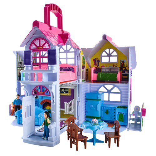 Kolorowy magiczny domek dla lalek z mebelkami i figurkami do zabawy