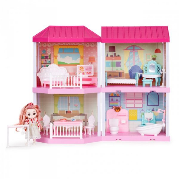 Składany domek dla lalek Villa z mebelkami + lalka i światełka LED