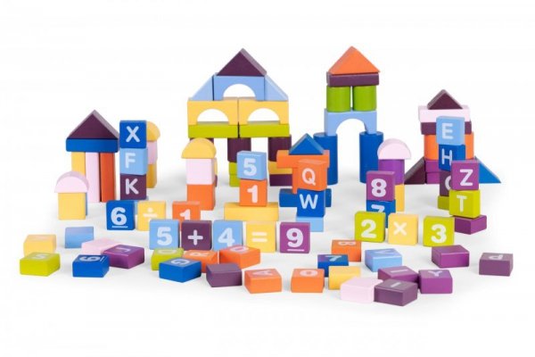 Drewniane klocki edukacyjne konstrukcyjne dla dzieci kolorowe 108el ECOTOYS