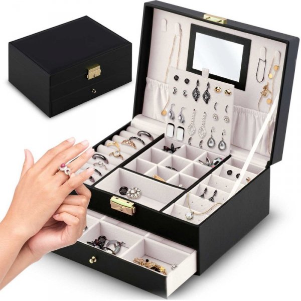 elegancki organizer szkatułka na biżuterię- czarna