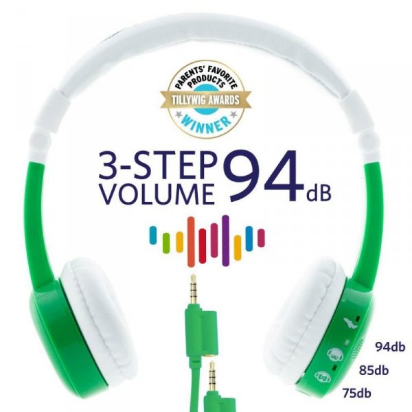 Słuchawki z mikrofonem BuddyPhones InFlight Green dla dzieci 75/85/94dB