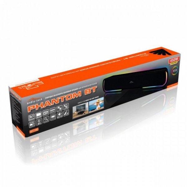 Głośnik Bluetooth typu Soundbar PHANTOM BT MT3180 Bluetooth 5.1+EDR/MP3/MicroSD/USB/AUX/Wbudowany Mikrofon/Micro-USB/RGB/RMS 10W