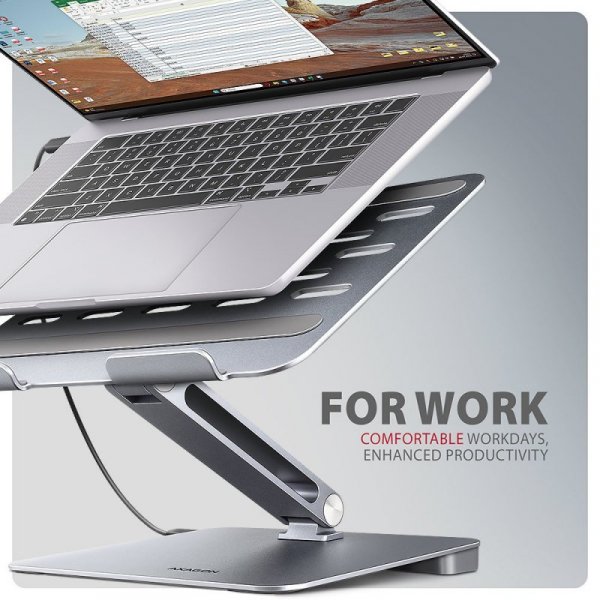 HMC-STND Stojak z wieloportowy hub Aluminiowy 7in1, 5Gbps, do 10&quot;-16&quot; cali laptopów, nastawny, 3x USB-A, HDMI 4K/60Hz,