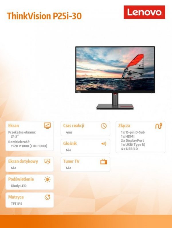 Monitor 24.5 cala ThinkVision P25i-30 FHD 63F4MAT1EU