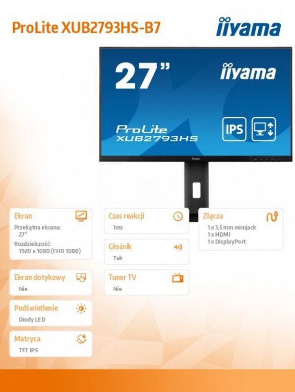 Monitor 27 cali XUB2793HS-B7,IPS,FHD,HDMI,DP,2x2W,300cd
