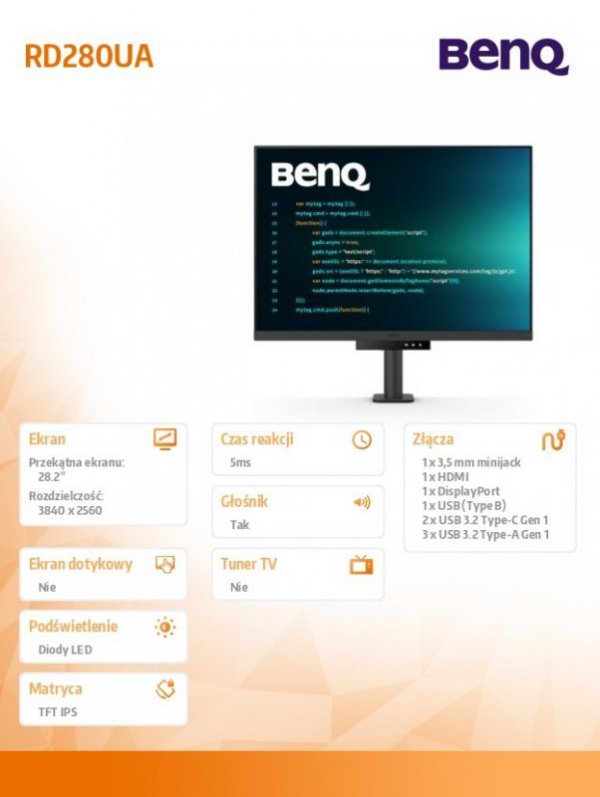 Monitor 28 cali RD280UA 4K IPS 5ms/IPS/1200:1/HDMI/DP