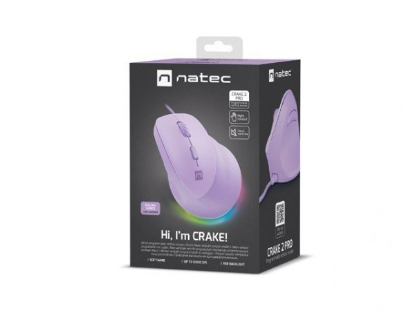 Mysz wertykalna CRAKE 2 PRO 128000DPI optyczna lawendowa