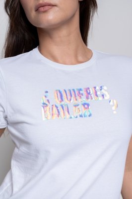 T-shirt casual biały &quot;¿QUIERES BAILAR?&quot; holo