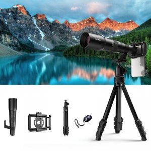 Teleobiektyw do smartfona Apexel ∙ 50x zoom optyczny ∙ adapter do statywu ∙ pilot zdalnego sterowania ∙ kompatybilny z iOS/Andro