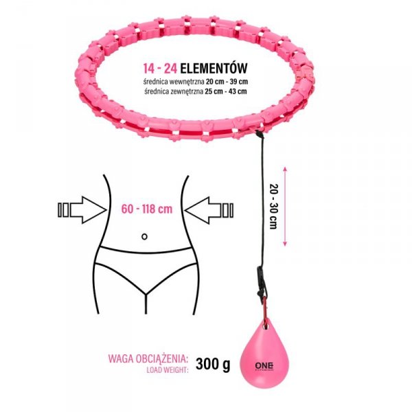 ZESTAW HULA HOP OHA02 PINK Z WYPUSTKAMI I OBCIĄŻNIKIEM ONE FITNESS + PAS BR160
