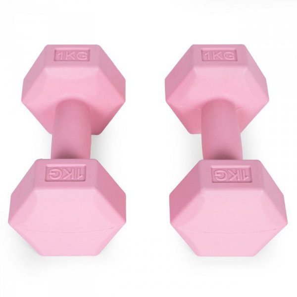 Hantle sześciokątne zestaw 2x1 kg ciężarki do ćwiczeń obciążniki fitness różowe ModernHome