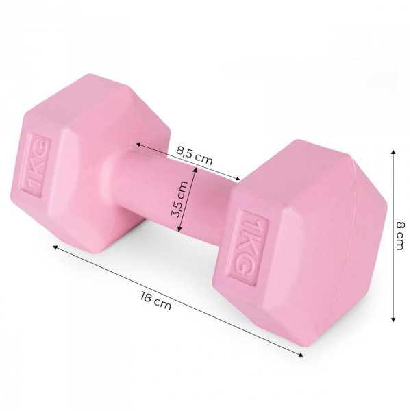 Hantle sześciokątne zestaw 2x1 kg ciężarki do ćwiczeń obciążniki fitness różowe ModernHome