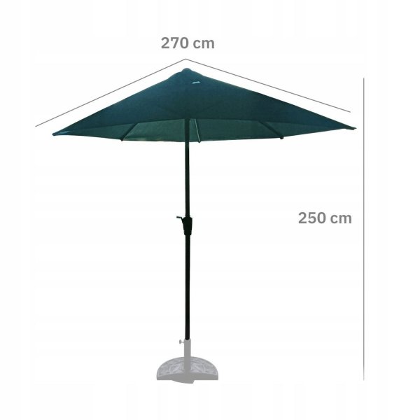 PARASOL OGRODOWY ŚCIENNY DUŻY SOLIDNY SKŁADANY 2,7 M Z KORBKĄ ZIELONY