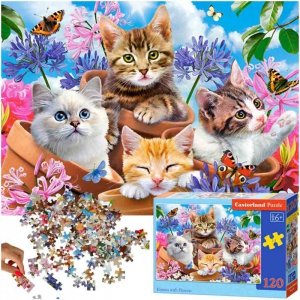CASTORLAND Puzzle 120 elementów Kittens with Flowers - Koty w kwiatach 6+