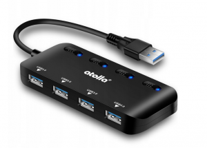 Atolla 4 Port Extension USB 3.0 data Hub z indywidualnymi przełącznikami zasilania i diodami LED