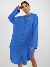 Sukienka koszulowa midi ze stójką - Niebieska