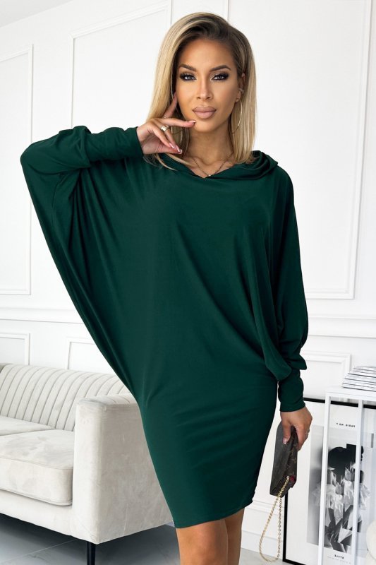Sukienka typu nietoperz z luźnymi rękawkami Zielona