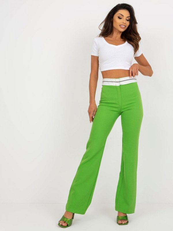 Spodnie materiałowe ze wywijaną talią - Jasny zielony