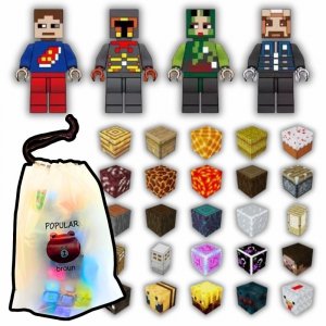 KLOCKI MAGNETYCZNE W STYLU MINECRAFT- SZEŚCIANY 27SZT. + 4X FIGURKA + WOREK  (tds0718)