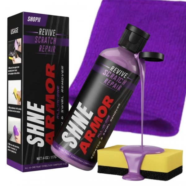 ZESTAW PREPARAT DO USUWANIA RYS Z LAKIERU + GABKA + MIKROFIBRA - ARMOR NANO (tds0832)