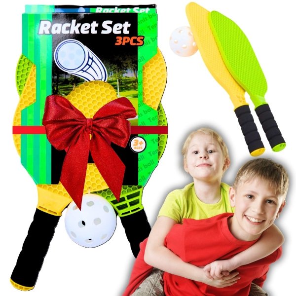 ZESTAW PALETEK DLA DZIECI DO TENISA BADMINTONA DWIE PALETKI RAKIETY PIŁKA (tds0785)