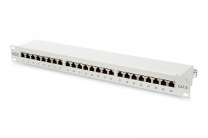Digitus Patch panel 19 24 porty, kat.6, S/FTP, 1U, wspornik kablowy, szary (kompletny)