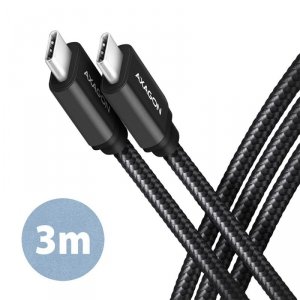 AXAGON BUCM3-CM30AB Kabel USB-C - USB-C, 3.0m, PD 60W, 3A, ALU, oplot, czarny