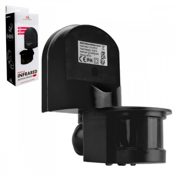Maclean Czujnik ruchu i zmierzchu MCE25 B/B 180 stopni, max 1200W, z czarną przesłona, 5-12m