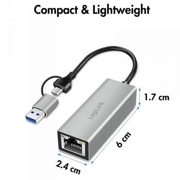 LogiLink Adapter USB-C do Gigabit Ethernet + USB