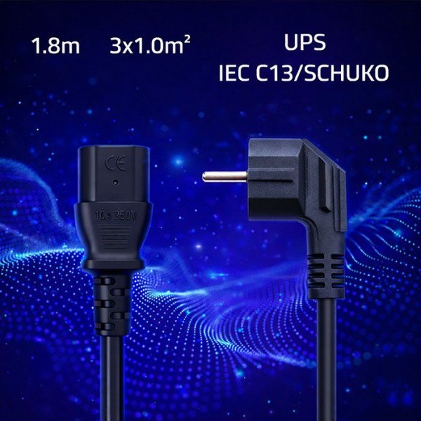 Qoltec Kabel zasilający | wtyczka kątowa SCHUKO CEE 7/7 (E/F) | IEC C13 | 3x1.0mm2 | czysta miedź Cu | 1.8m