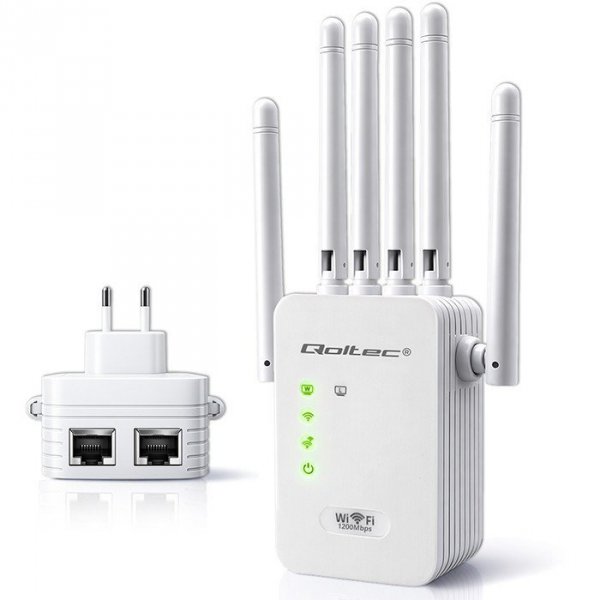 Qoltec Wzmacniacz syganłu WiFi 5 | Repeater | Access Point | AC1200 Mb/s| 6 anten | 2xRJ45 | 128MB