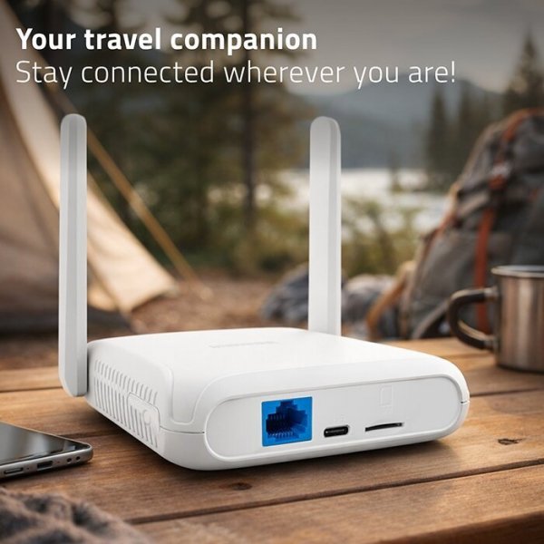 Qoltec Router Home&Travel 4G LTE WiFi 6 | AX300 | 2.4GHz | Dual Antena |USB-C | Micro SIM